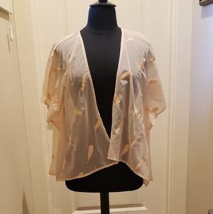 Womans Sheer Feather Embroidered Shorty Kimono